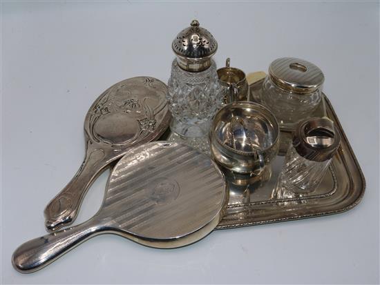 Art Deco ivory-handled silver octagonal bowl and a quantity of silver and plated items